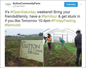 Sutton Community Farm tweet announcing the open day